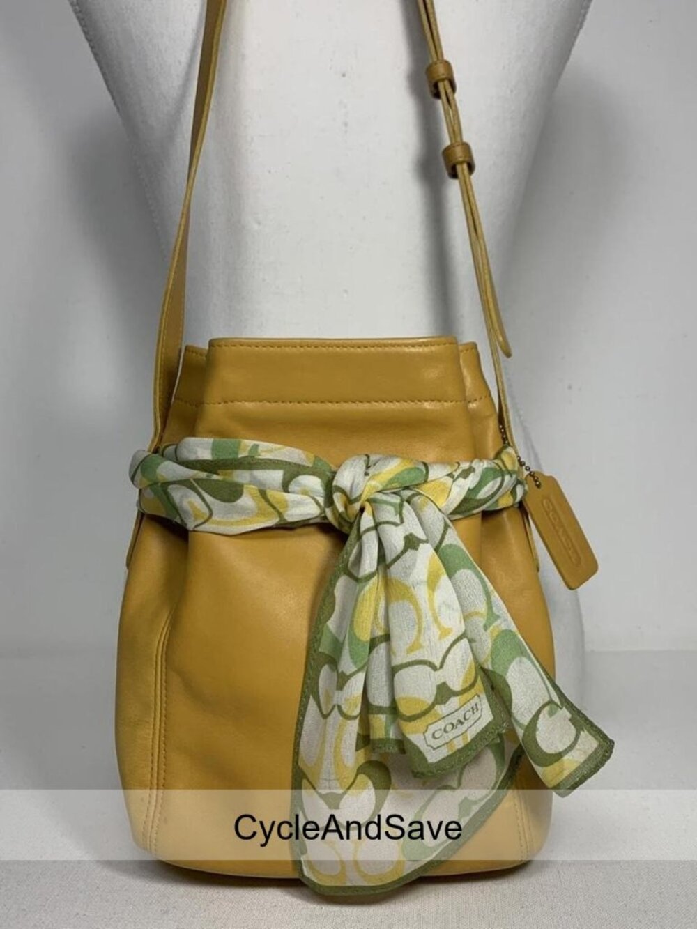 Coach Vintage Yellow Leather Bucket Bag with Scarf